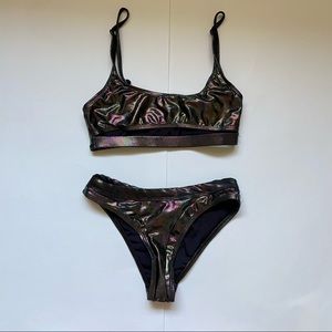 iHeartRaves Chrome Two Piece Swimsuit Bikini Size Sz S Small